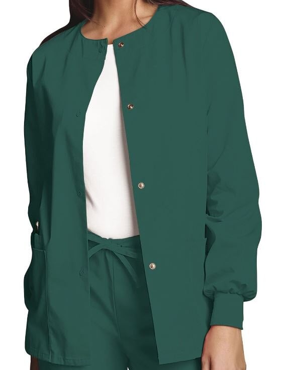 Cherokee Workwear Women's Warm-Up Jacket, Snap Front, 3 Pockets, X-Large, Hunter Green, Style 4350