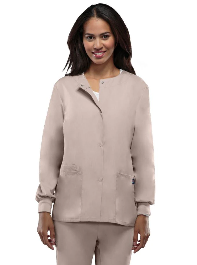 Cherokee Workwear Warm-Up Jacket, Snap Front, 2 Pockets, Long Sleeves, Knit Cuff, Women's, Large, Khaki, 4350