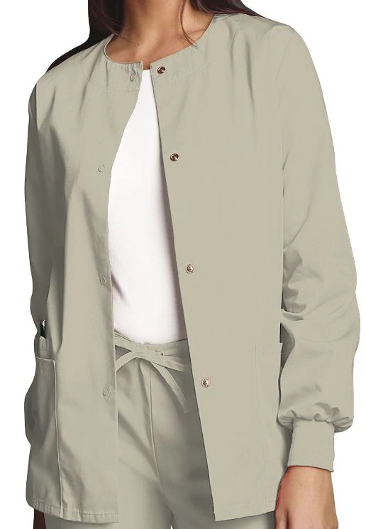 Cherokee Workwear Warm-Up Jacket, Snap Front, 2 Pockets, Khaki, 5X-Large, Each