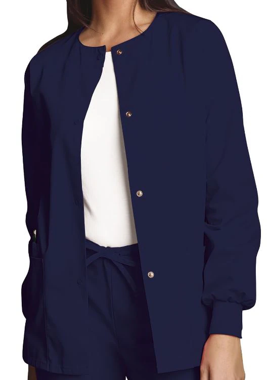 Cherokee Workwear Jacket Warm-Up Snap Front 2 Pocket, Women's, Navy, 4X Large