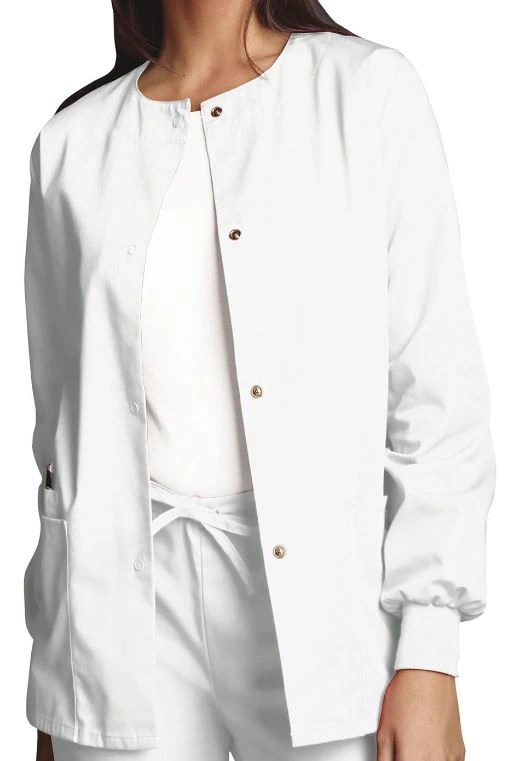 Cherokee Workwear Women's Warm-Up Jacket, Snap Front, 3 Pockets, White, 5X-Large, Style 4350