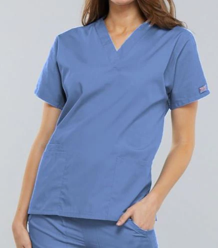 Cherokee Workwear 4700 Women's V-Neck Scrub Top, Ceil Blue, X-Small, 65% Polyester/35% Cotton, 3 Pockets