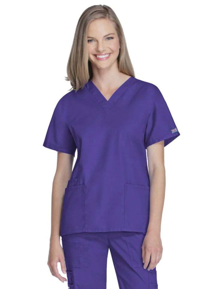 Cherokee Workwear 4700 Women's V-Neck Scrub Top, Grape, Medium, 65% Polyester/35% Cotton, 3 Pockets