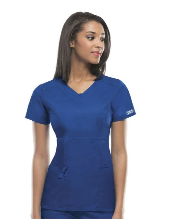 Cherokee Workwear Scrub Top, Women's V-Neck, 2 Pocket, Navy, 65% Polyester/35% Cotton, 2X Large