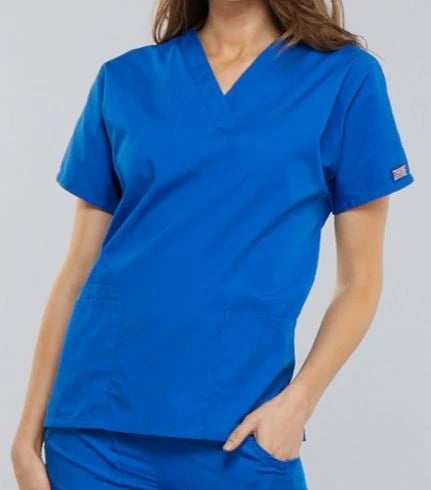 Cherokee Workwear 4700 Women's V-Neck Scrub Top, Royal Blue, 5X-Large, Short Sleeve, 3 Pockets
