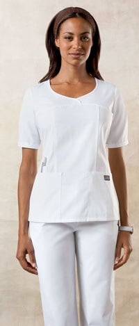 Cherokee Workwear Novelty V-Neck Scrub Top, Women's, White, X-Small, 65% Polyester/35% Cotton, Style 4746