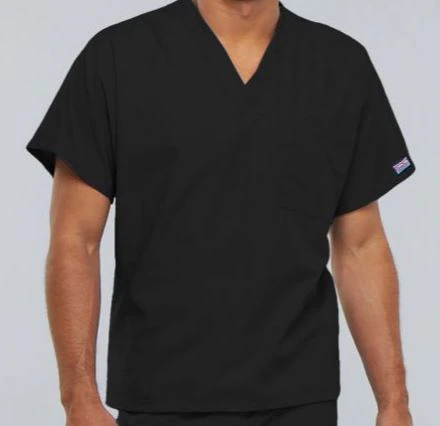Cherokee Workwear Scrub Top Unisex V-Neck 1 Pocket, Short Sleeves, Medium, Black, 65% Polyester/35% Cotton, 4777