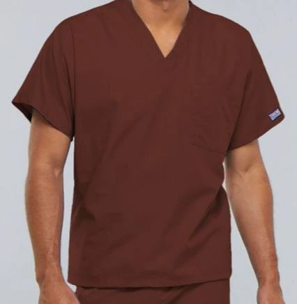 Cherokee Workwear 4777 Unisex V-Neck Scrub Top, Chocolate, X-Large, 1 Pocket
