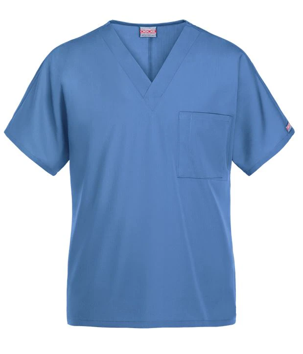 Cherokee Workwear Scrub Top Unisex V-Neck 1 Pocket, Short Sleeves, Ceil Blue, Small, 4777