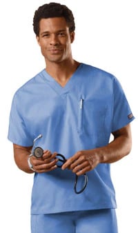 Cherokee Workwear 4777 Unisex V-Neck Scrub Top, Ceil Blue, X-Small, 1 Pocket