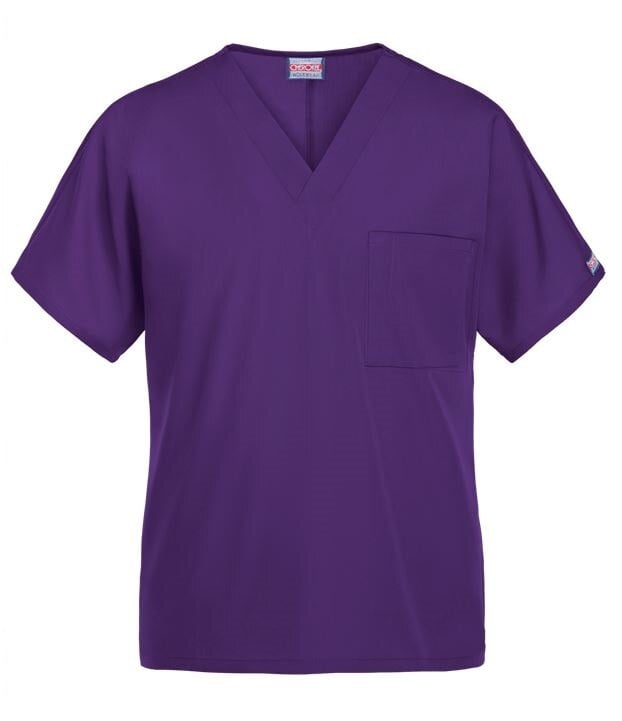 Cherokee Workwear 4777 Unisex V-Neck Scrub Top, 1 Pocket, Small, Grape