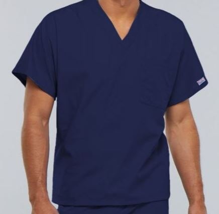 Cherokee Workwear Scrub Top Unisex V-Neck 1 Pocket, Navy, Medium, 4777