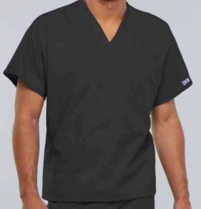 Cherokee Workwear Scrub Top Unisex V-Neck 1 Pocket, Pewter, 65% Polyester/35% Cotton, 2X Large, 4777