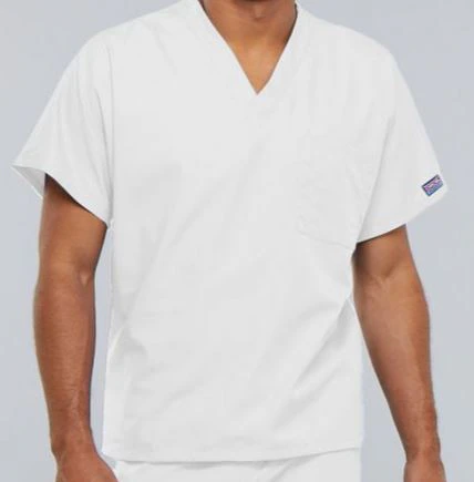 Cherokee Workwear Scrub Top Unisex V-Neck 1 Pocket, Medium, White, 4777