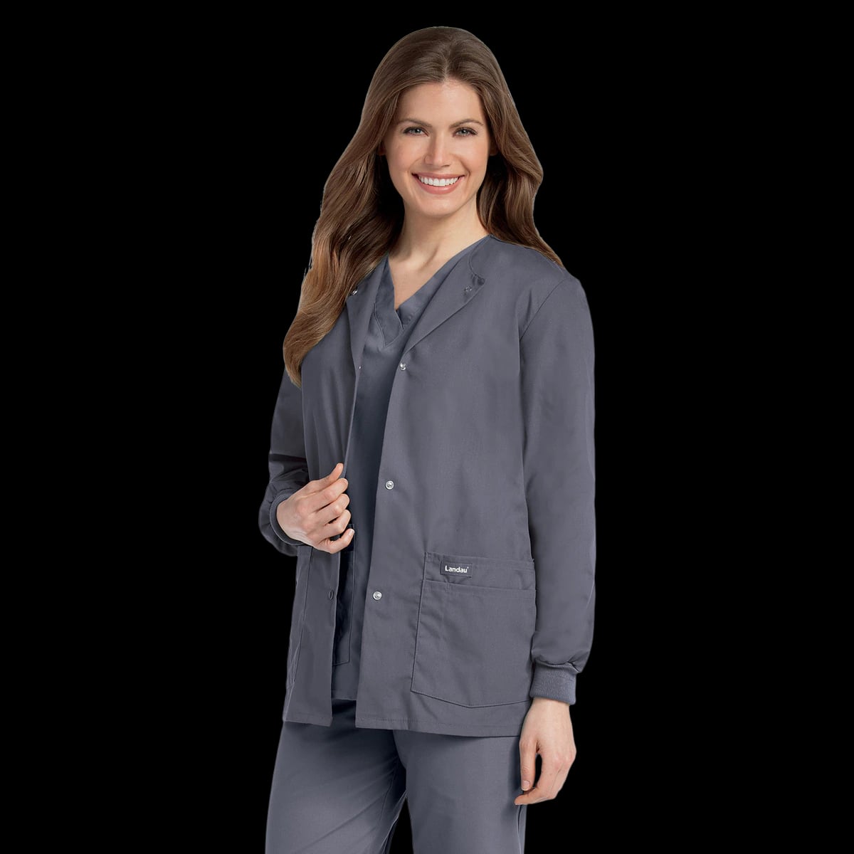 Landau Uniforms Warm-Up Jacket, 4 Pocket, Knit Cuff, X-Large, Steel