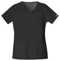 Cherokee Workwear Core Stretch Women's Scrub Top, V-Neck, Short Sleeves, Black, X-Small, 4727
