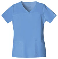 Cherokee Workwear Core Stretch Women's Scrub Top, V-Neck, Short Sleeves, Ceil Blue, X-Small, 4727