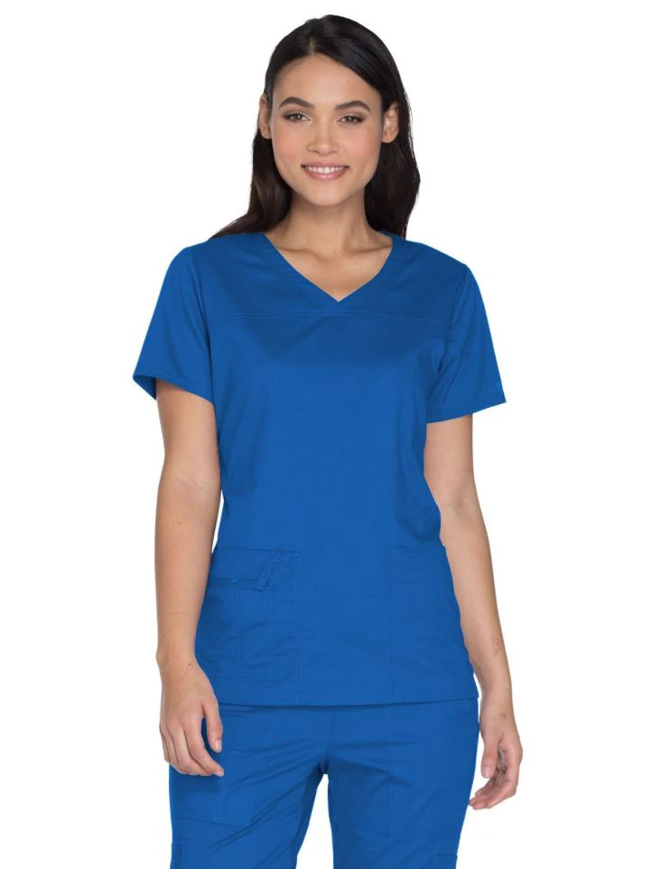 Cherokee Workwear Scrub Top, Womens Core Stretch, V-Neck, 3 Pockets, Medium, Royal Blue, 4727