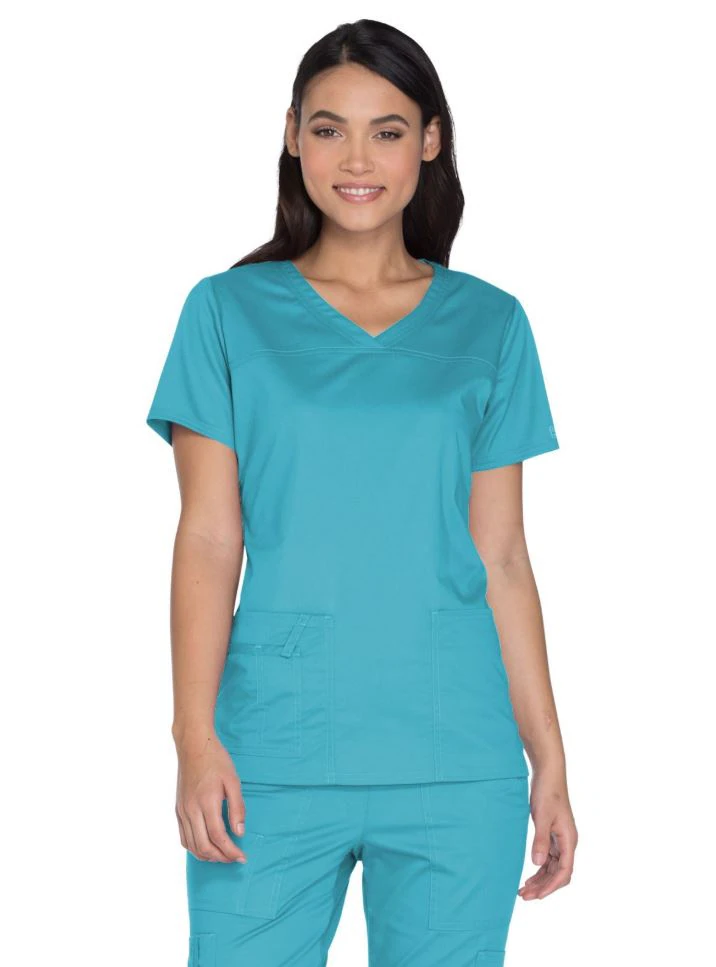 Cherokee Workwear Core Stretch Women's V-Neck Scrub Top, Turquoise, Small, 4727