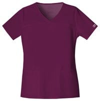 Cherokee Workwear Core Stretch Women's Scrub Top, V-Neck, Short Sleeves, Wine, X-Small, Style 4727