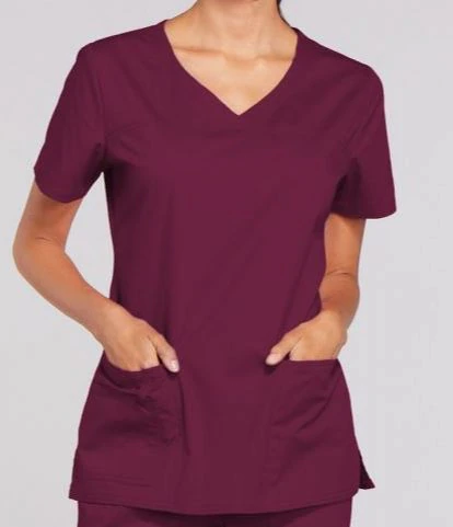 Cherokee Workwear Core Stretch Women's V-Neck Scrub Top, Wine, X-Large, Style 4727
