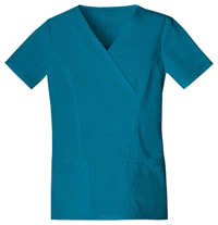 Cherokee Workwear Core Stretch Women's V-Neck Scrub Top, Mock Wrap, Caribbean Blue, X-Small, 4728