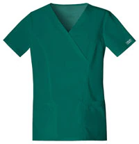 Cherokee Workwear Core Stretch Women's Mock Wrap V-Neck Scrub Top, Hunter Green, X-Small, 4728