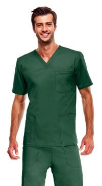 Cherokee Workwear Core Stretch Unisex Scrub Top, V-Neck, 4 Pockets, Black, X-Small, 4725