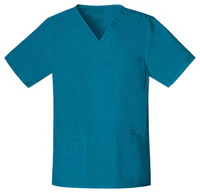 Cherokee Workwear Core Stretch Unisex V-Neck Scrub Top, Caribbean Blue, X-Small, 4725