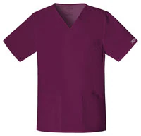 Cherokee Workwear Core Stretch Unisex Scrub Top, V-Neck, 4 Pockets, Wine, X-Small, 4725
