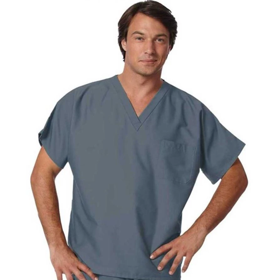 Fashion Seal Unisex Scrub Shirt, Pewter, X-Small, Pullover with Left Breast Pocket, 65% Polyester/35% Cotton, Style 78785