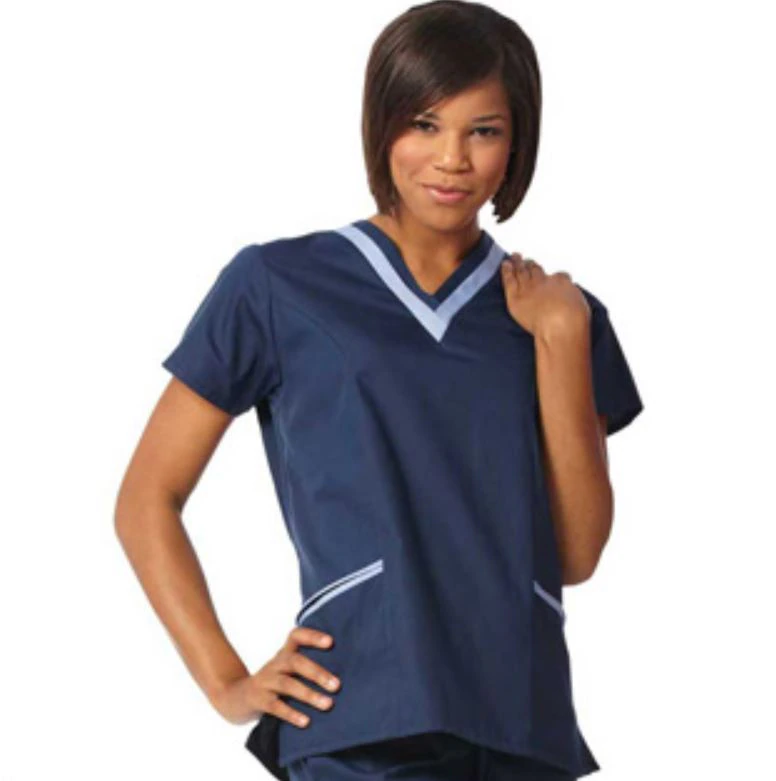 Fashion Seal Healthcare® Ladies' Double V-Neck Tunic, Navy/Ciel Blue, Extra Large, Short Sleeve, 65% Polyester/35% Cotton, 2 Pockets