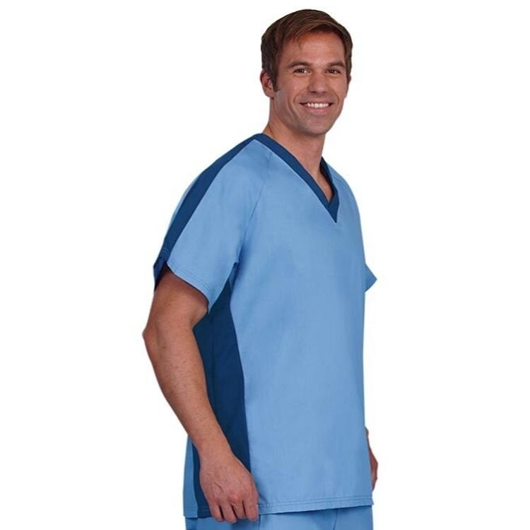 Fashion Seal Unisex Scrub Shirt, Navy/Ceil, Small, 65% Polyester/35% Cotton, Pullover with Left Breast Pocket, Style 7182