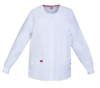 Dickies Warm-Up Jacket, Snap Front, 2 Pockets, Women's, X-Small, White, 86306