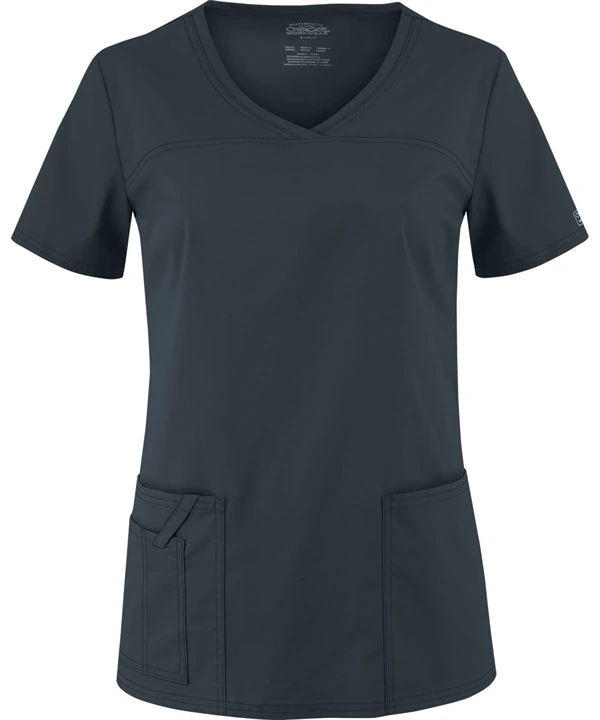 Cherokee Workwear Core Stretch Women's Scrub Top, V-Neck, Short Sleeves, 3 Pockets, Pewter, 2X Small, Each