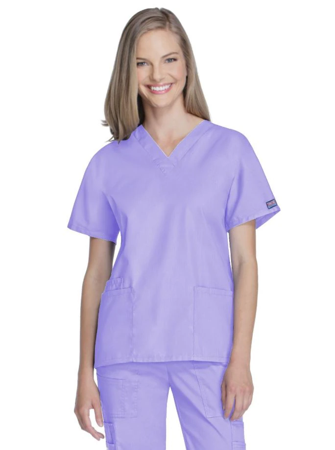Cherokee Workwear Women's V-Neck Scrub Top, Orchid, Small, 65% Polyester / 35% Cotton, 3 Pockets
