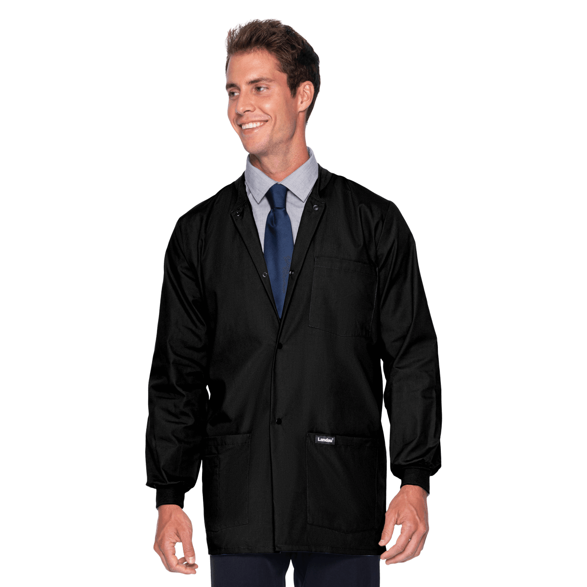 Landau 7551 Men's Warm-Up Jacket, 5-Pocket, Snap Front, Black, Medium, 32 in