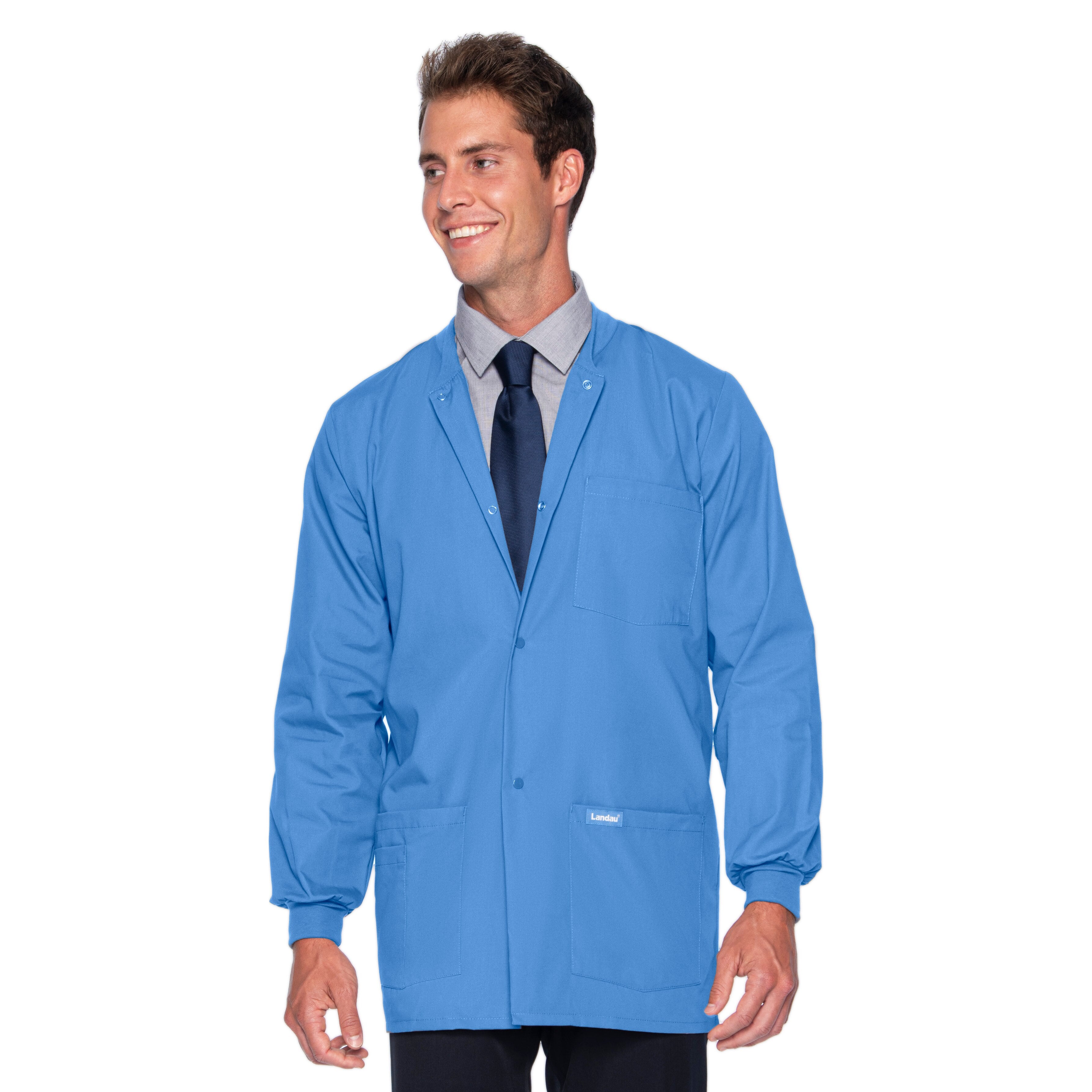 Landau Warm-Up Jacket, 5 Pockets, Long Sleeves, Knit Cuff, Ceil Blue, Small