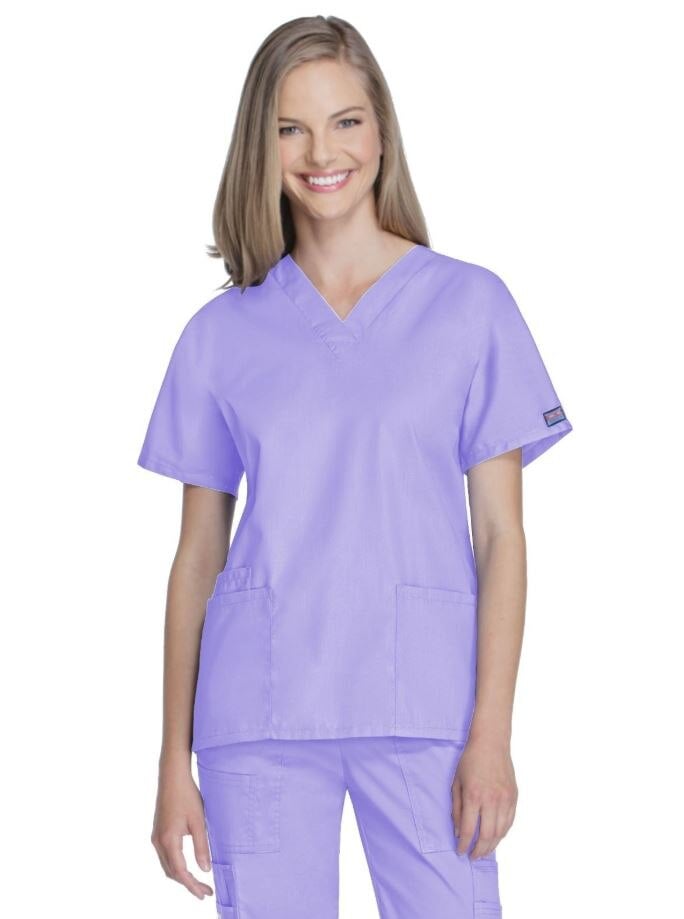 Cherokee Workwear Women's V-Neck Scrub Top, Orchid, Large, 65% Polyester / 35% Cotton, 3 Pockets