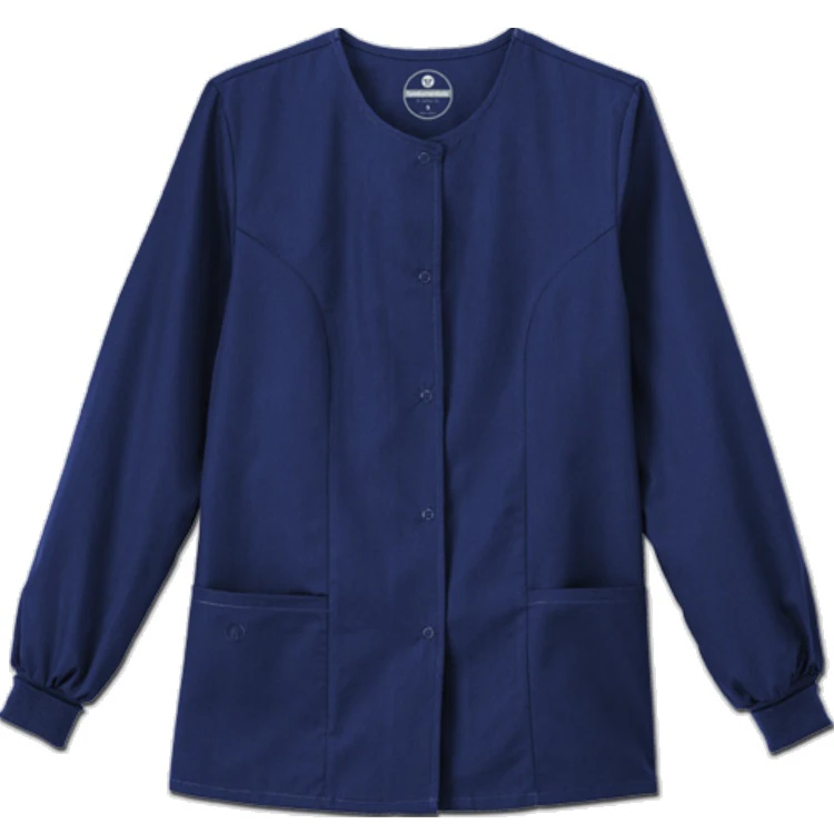 White Swan Fundamentals Ladies Snap Front Warm-Up Jacket, Navy, 65% Polyester/35% Cotton, Small, 28 in