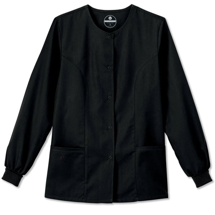 White Swan Ladies Snap Front Warm-Up Jacket, Black, Medium, 2 Pockets