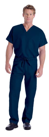 Landau Unisex Reversible Scrub Pant, Navy, X-Large, Drawstring Waist, 65% Polyester/35% Cotton