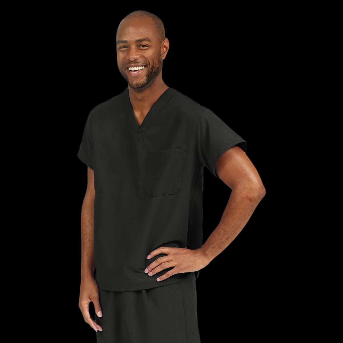 Medline Top Scrub V-Neck Unisex Scrub Shirt, Black, X-Small, Short Sleeves, 810
