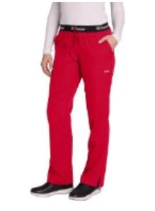 Grey's Anatomy Scrub Pant, Logo Waistband, Women's Junior Fit, Low Rise, Straight Leg, 4 Pockets, Scarlet Red, Medium