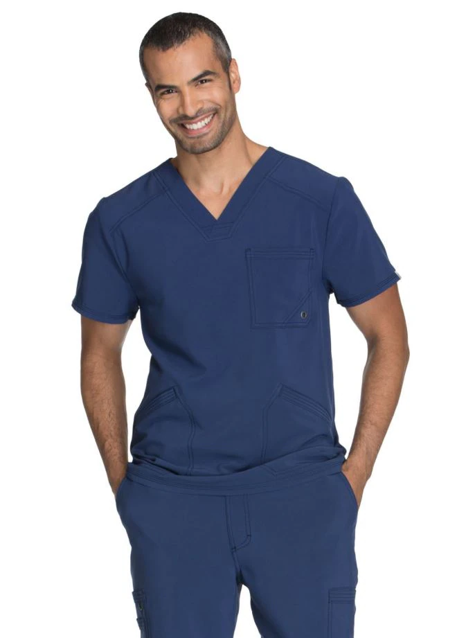 Cherokee Workwear Infinity Athletic V-Neck Scrub Top, Men's, Navy, Large, 3 Pockets, Short Sleeves