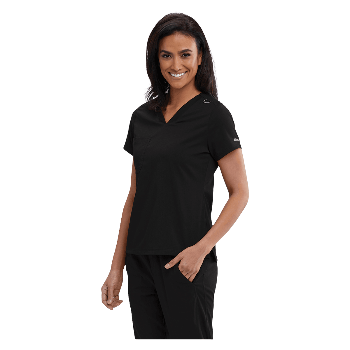 Grey's Anatomy Bree Scrub Top, V-Neck, 1 Pocket, Medium, Black, Spandex Stretch