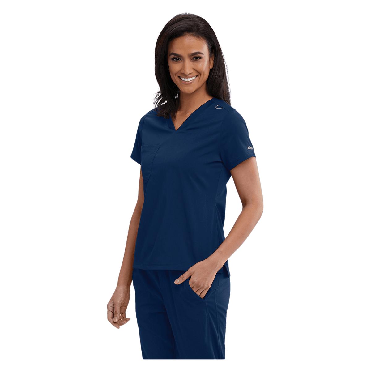 Grey's Anatomy Bree Scrub Top, V-Neck, 1 Pocket, Indigo, Large, Spandex Stretch