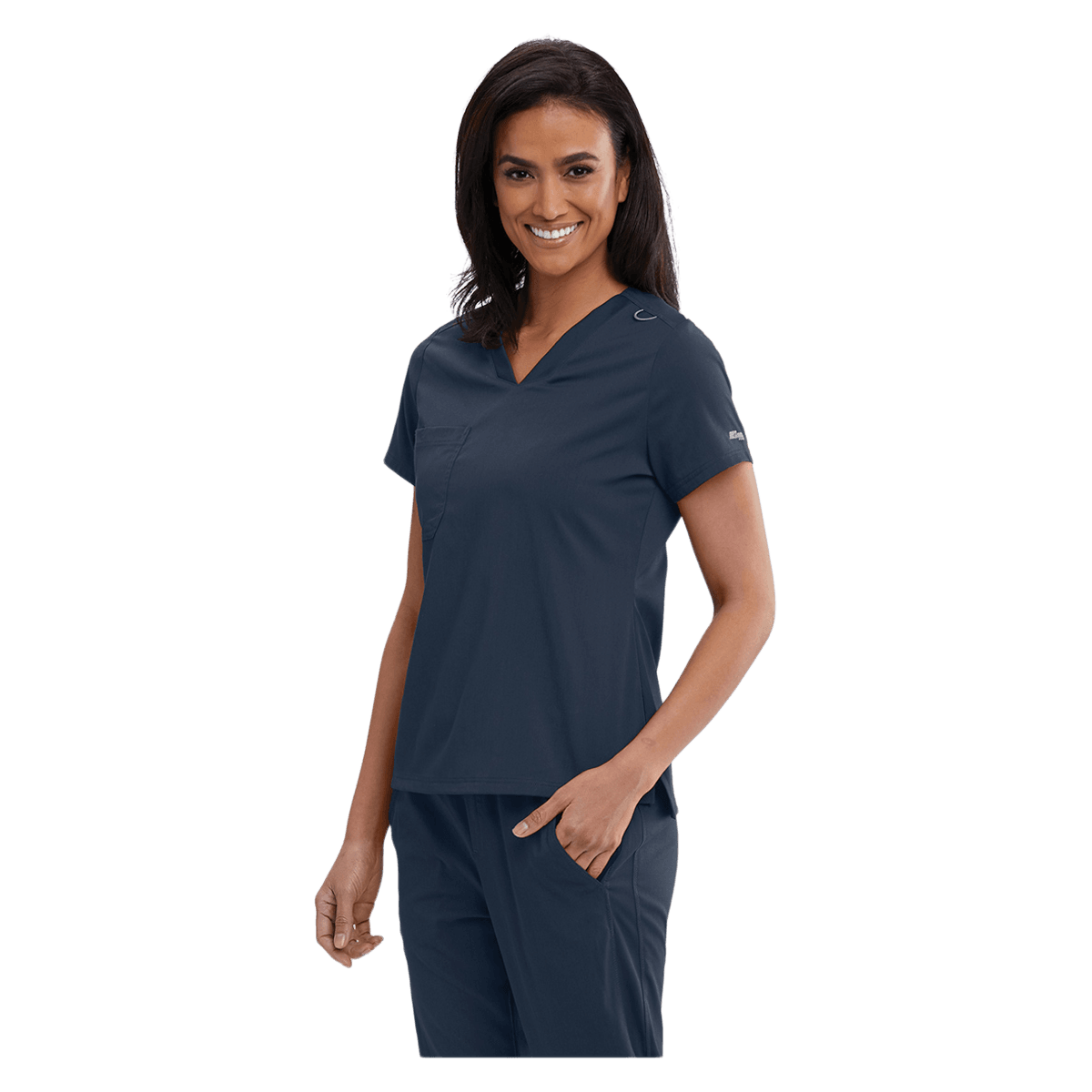 Grey's Anatomy Bree Scrub Top, V-Neck, 1 Pocket, Large, Gray with Spandex Stretch