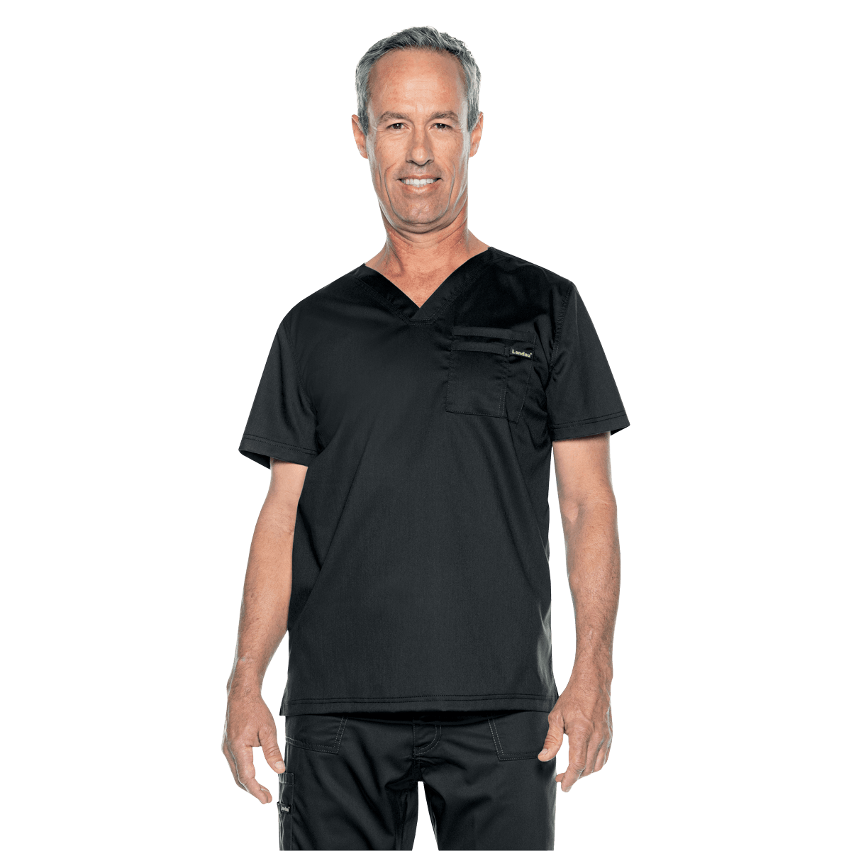 Landau Uniforms ProFlex Men's V-Neck Scrub Top, Black, Each, 01KEZKNW028WE79ADVFKBD263Q