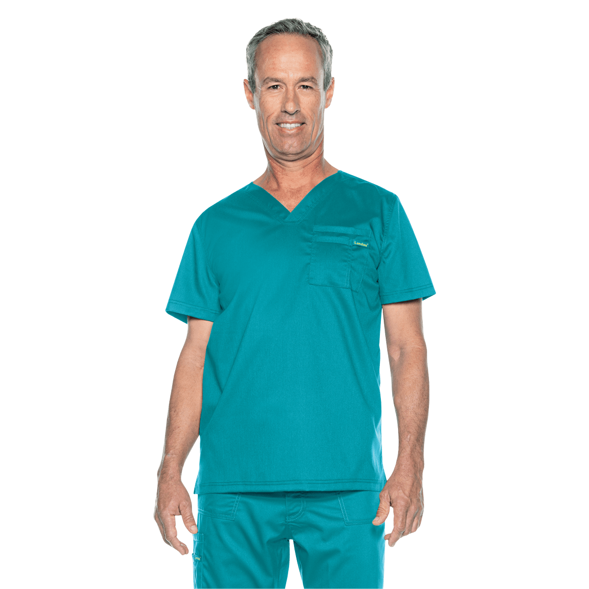 Landau Uniforms ProFlex Men's V-Neck Scrub Top, Teal, Medium, 01KEZKNT65GJWFNA5JVDKP6WVW